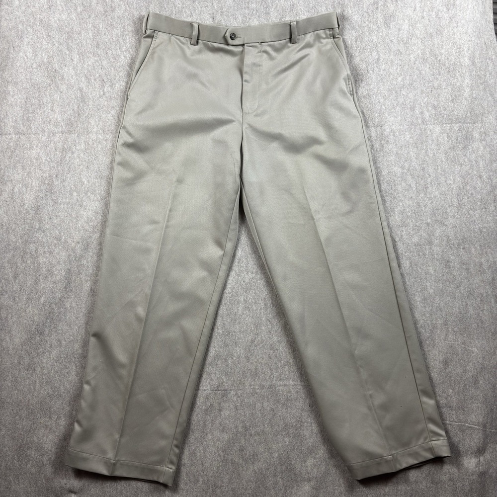 IZOD Performance Pants Mens 36x30 Flat Front Khaki Straight Preppy Stretch Golf